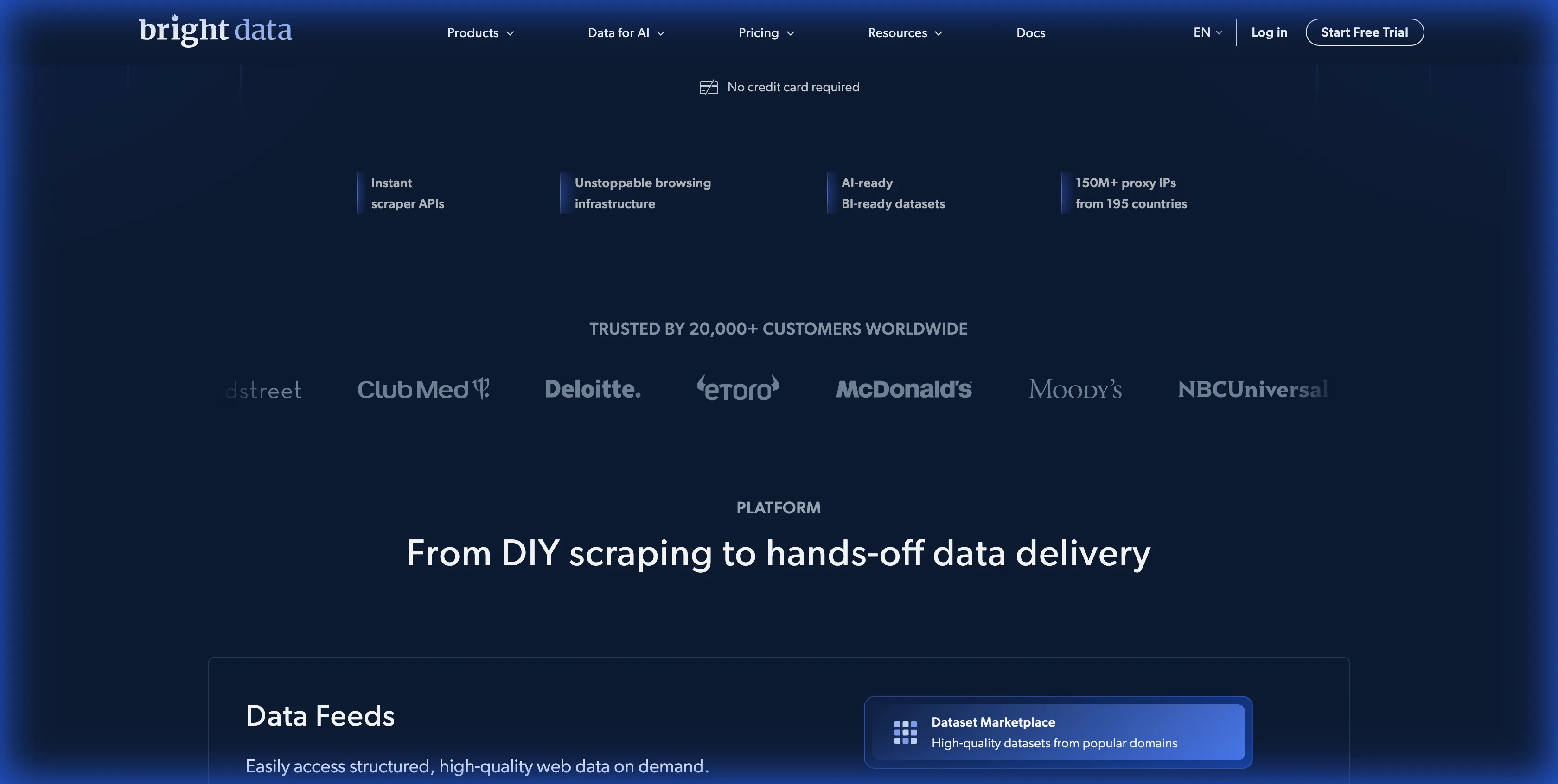 Bright Data homepage showing their enterprise web data platform
