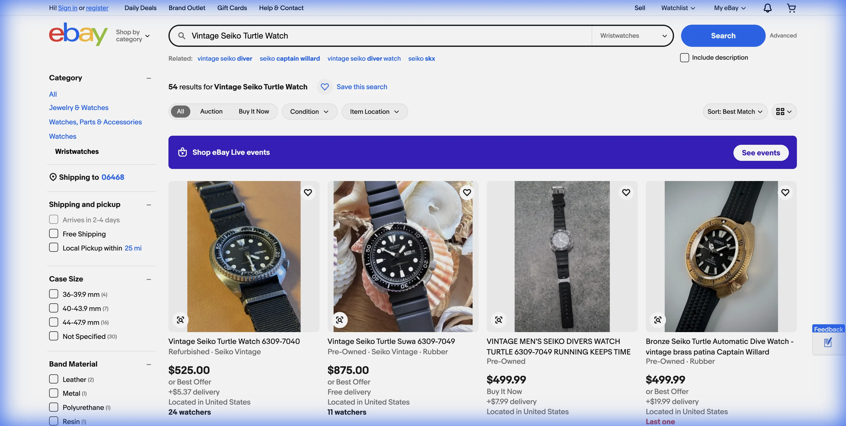 eBay search results showing listings