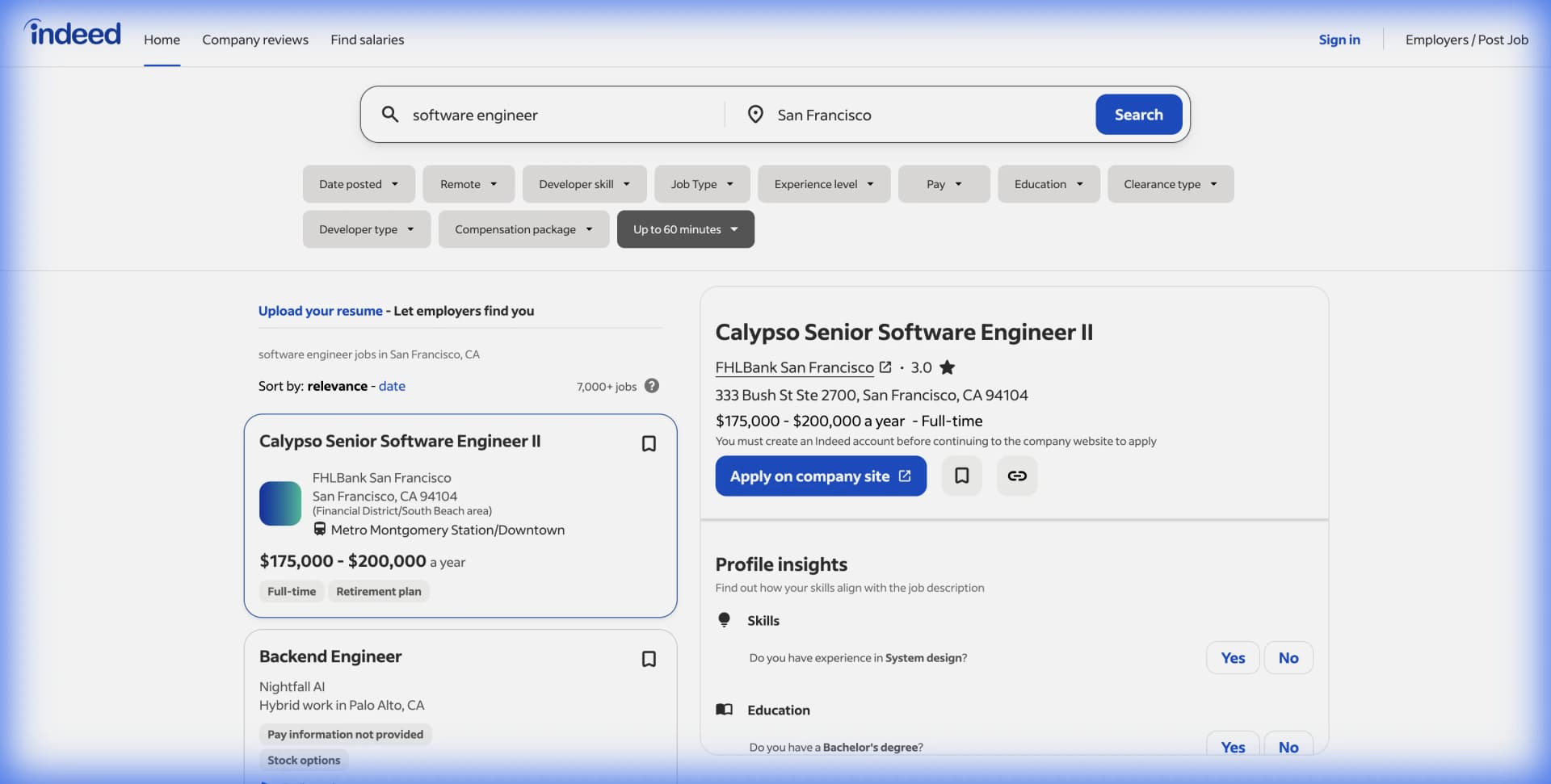 Indeed job search results showing open roles across competitors