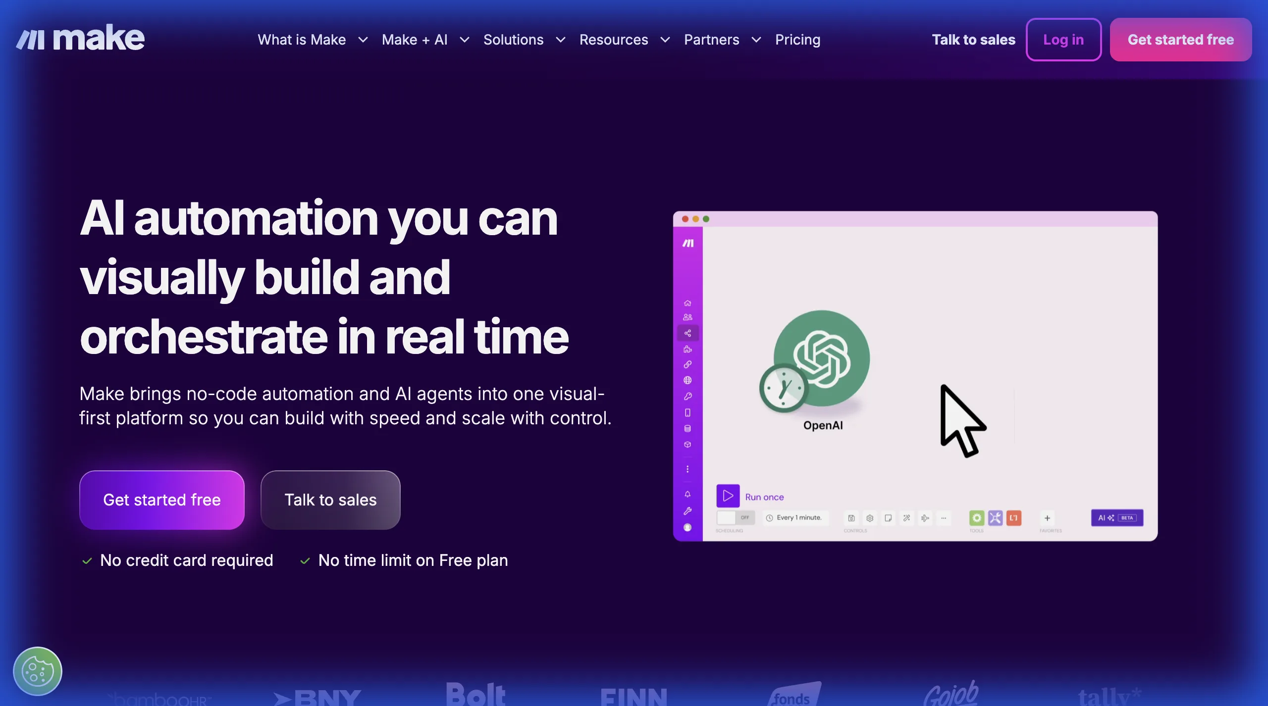 Make.com homepage showing their visual automation builder