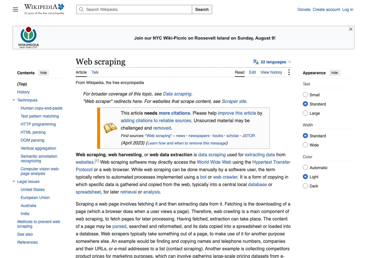 The Wikipedia article on web scraping, which explains the same concepts in reference detail